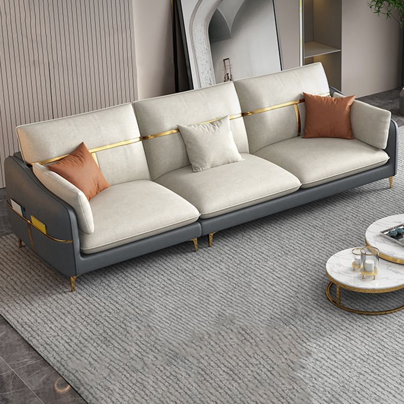 Contemporary Living Room Faux Leather Sofa Pillow Back Couch with Brass Legs Clearhalo 'furn' 'furn_sofas' 'Furniture' 'furniture_sofas' 'Living Room Furniture' 'Sofa' 'sofas' 1200x1200_7ad0a893-4443-4dd2-9263-a2f729320ad4