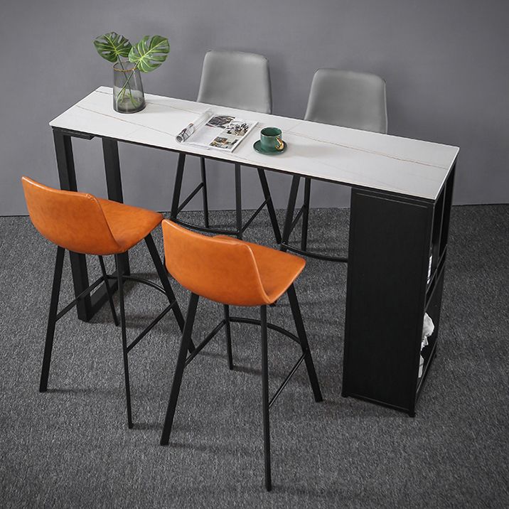 Moderne rechthoek stenen staaftafel Set 1/3 stukken tegen tafel met metalen ontlasting