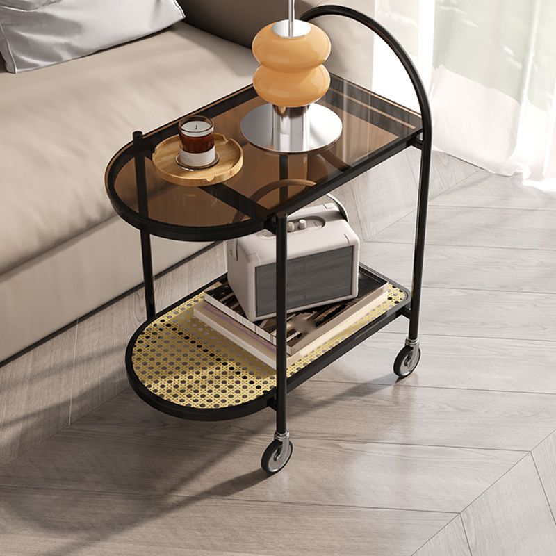 30.3" Tall Tray Top Side Accent Table Elliptical Glass Top End Table with Casters Clearhalo 'Coffee & Accent Tables' 'End & Side Tables' 'end_side_tables' 'furn' 'furn_end_side_tables' 'Furniture' 'Living Room Furniture' 1200x1200_7ad4179b-224c-4125-b70c-7aa866dd9944