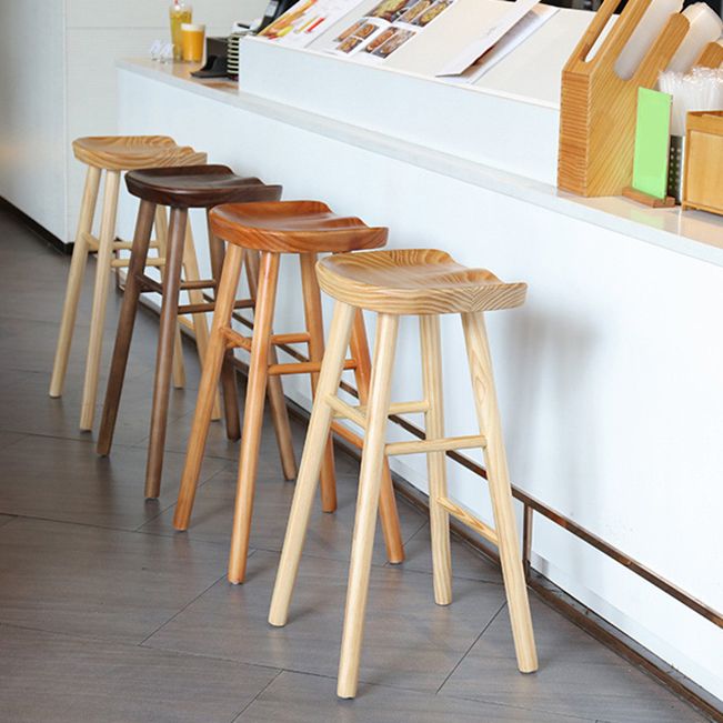 Contemporary Wood Stool Rectangle Seat Counter Stool in Matte Finish