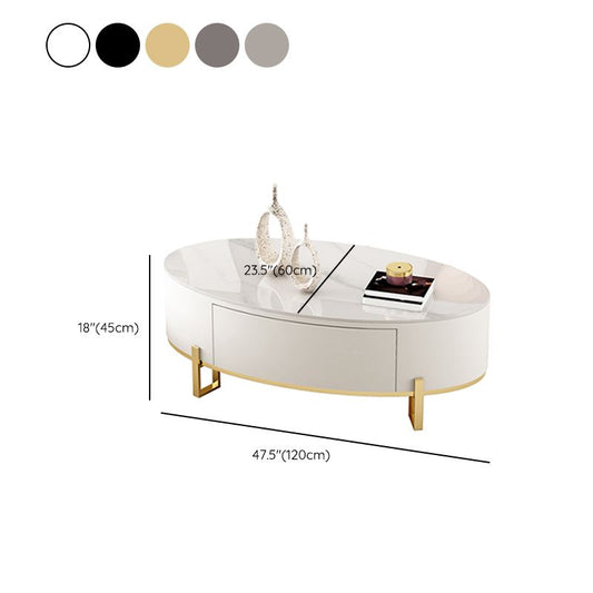 Mesa de café de 4 patas Mesa de cóctel con tapa de pizarra ovalada con cajón