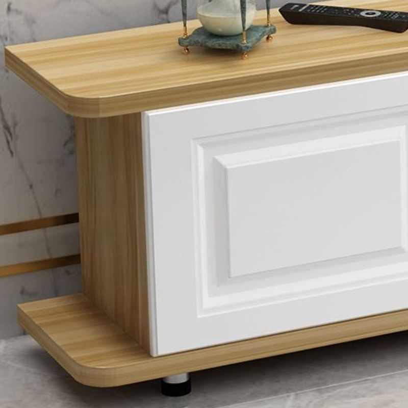 Meuble TV contemporain en bois, rangement ouvert, Console multimédia TV avec pieds pour salon