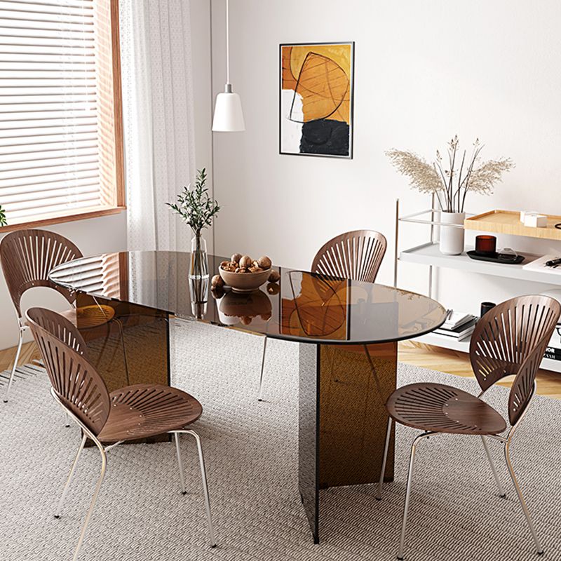 Oval Glass Dining Table Simplicity Double Pedestal Table for Dining Room Clearhalo 'Dining Tables & Seating' 'Dining Tables' 'dining_table' 'furn' 'furn_dining_table' 'Furniture' 'Kitchen & Dining Furniture' 1200x1200_7ae8425a-be42-4865-bff4-81f0693b3b09