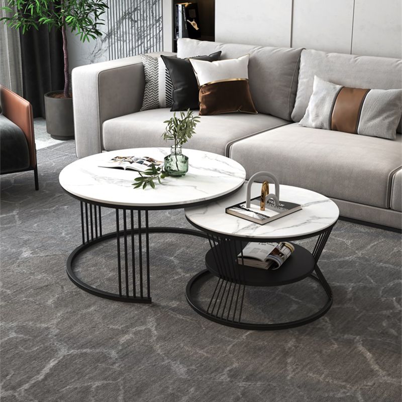 Contemporary Coffee Table Set Round White 2-Piece Coffee Cocktail Table Clearhalo 'Coffee & Accent Tables' 'Coffee Tables' 'coffee_tables' 'furn' 'furn_coffee_tables' 'Furniture' 'Living Room Furniture' 1200x1200_7ae9142f-3802-47e6-9c4d-73cff96a619f
