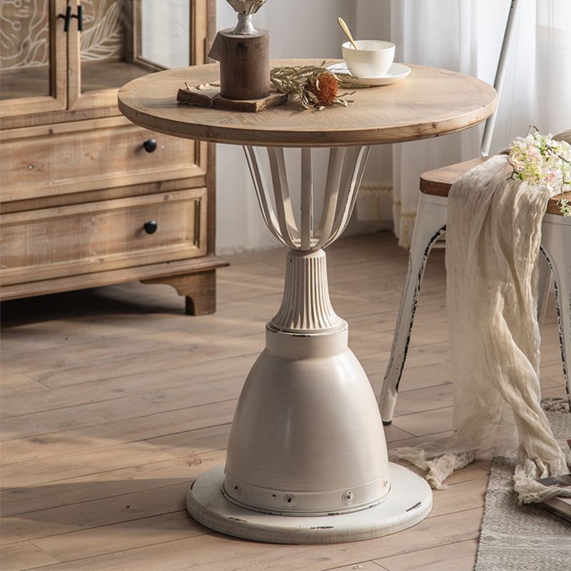 Rustic Wooden Round Top Side Table Metal Pedestal End Table - Distressed Surface Treatment