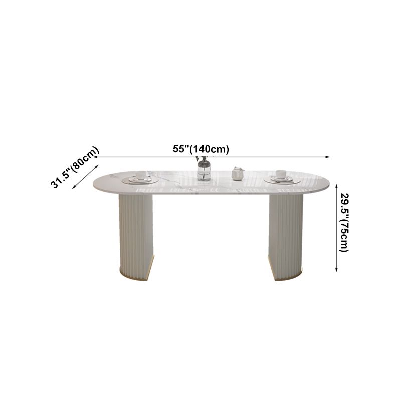 Sintered Stone Top White Table for Restaurant Modern Oval Table with Double Pedestal Clearhalo 'Dining Tables & Seating' 'Dining Tables' 'dining_table' 'furn' 'furn_dining_table' 'Furniture' 'furniture_dining_table' 'Kitchen & Dining Furniture' 'kitchen' 'kitchen_dining_table' 1200x1200_7af04e2f-1fa5-4b27-b7a2-3cd08ff539b7