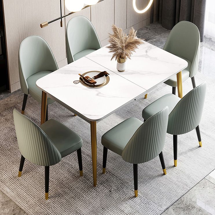Rectangle Traditional Luxury Dining Table White Sintered Stone Table with 4 Gold Legs Clearhalo ' dining_table' 'Dining Tables & Seating' 'Dining Tables' 'furn' 'furn_dining_table' 'Furniture' 'furniture_dining_table' 'Kitchen & Dining Furniture' 'kitchen&dining_furn' 'kitchen' 'kitchen_dining_table' 1200x1200_7af07f4a-8660-40b0-8786-b5bdcb2d7b62