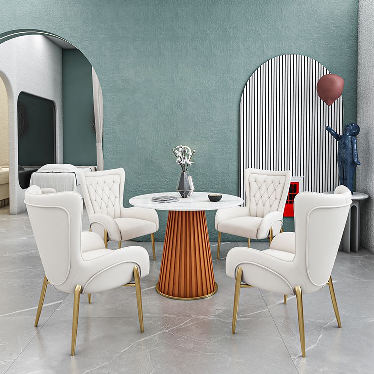 Glam 1/5 Pieces Dining Set Round Stone Dining Table for Kitchen Clearhalo 'Dining Room Sets' 'Dining Tables & Seating' 'dining_room_set' 'furn' 'furn_dining_room_set' 'Furniture' 'furniture_dining_room_set' 'Kitchen & Dining Furniture' 1200x1200_7af2ded6-f449-47e4-b7cf-6df896b2fd3f