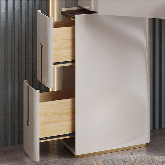 Vanity di trucco bianco con 4 cassetti di stoccaggio da 29,52 "largo vetro