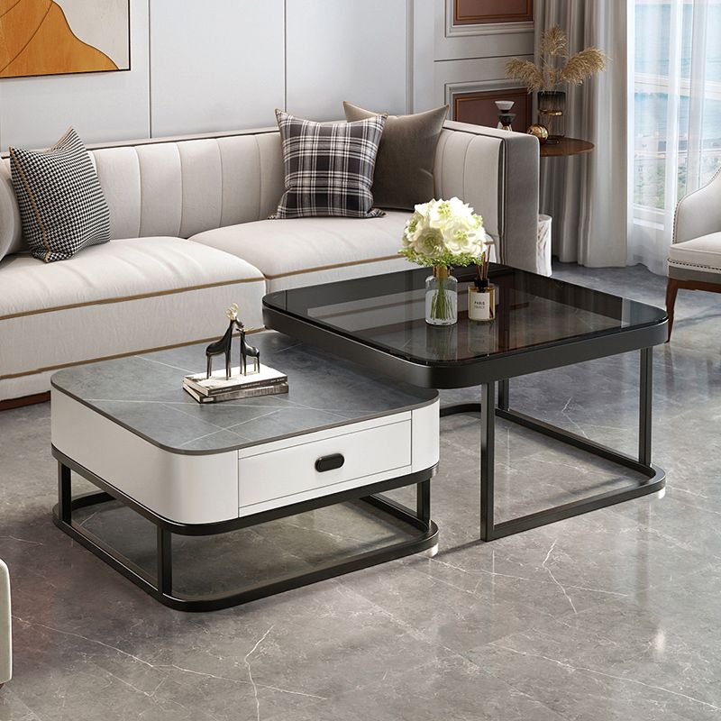 Glam Coffee Table Set Frame Square 2-Piece Coffee Cocktail Table Clearhalo 'Coffee & Accent Tables' 'Coffee Tables' 'coffee_tables' 'furn' 'furn_coffee_tables' 'Furniture' 'Living Room Furniture' 1200x1200_7af8e905-b487-401d-af7b-e6f67123f7b2