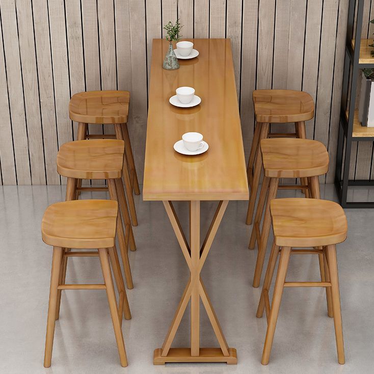 Ensemble de Table de bar rectangulaire moderne, 1/2/4/7 pièces, Table de bar en bois massif et tabourets sans dossier