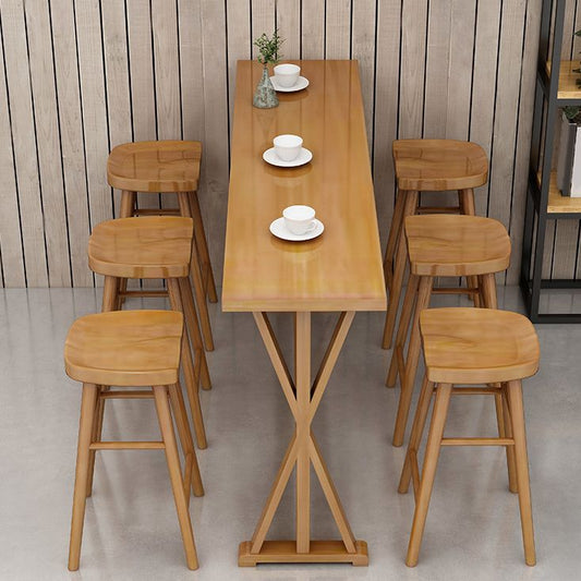 Modern Rectangle Bar Table Set 1/2/4/7 Pcs Solid Wood Bar Table and Backless Stools