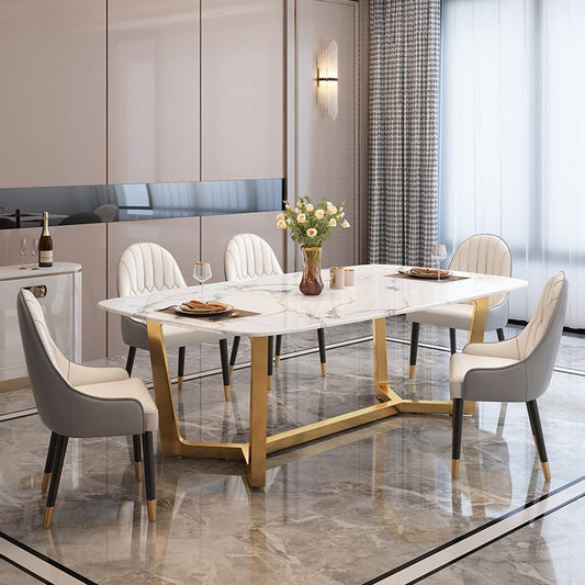 Rectángulo de comedor superior de mármol moderno Rectángulo 1/2/5/6/7 Piezas Juego de mesa de comedor