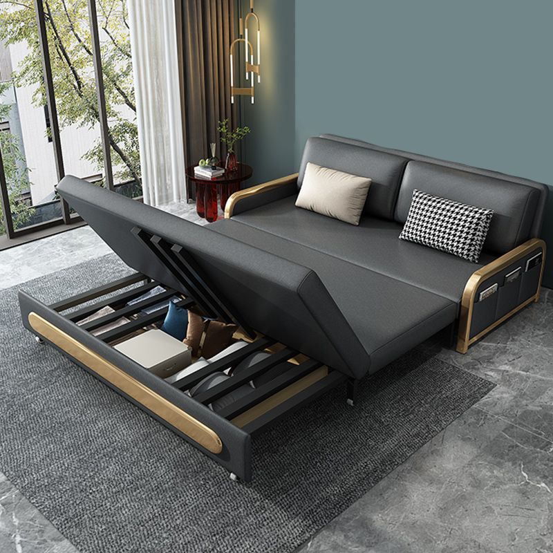 Divano di divano da letto resistente alla pelle moderna senza braccio in grigio in grigio