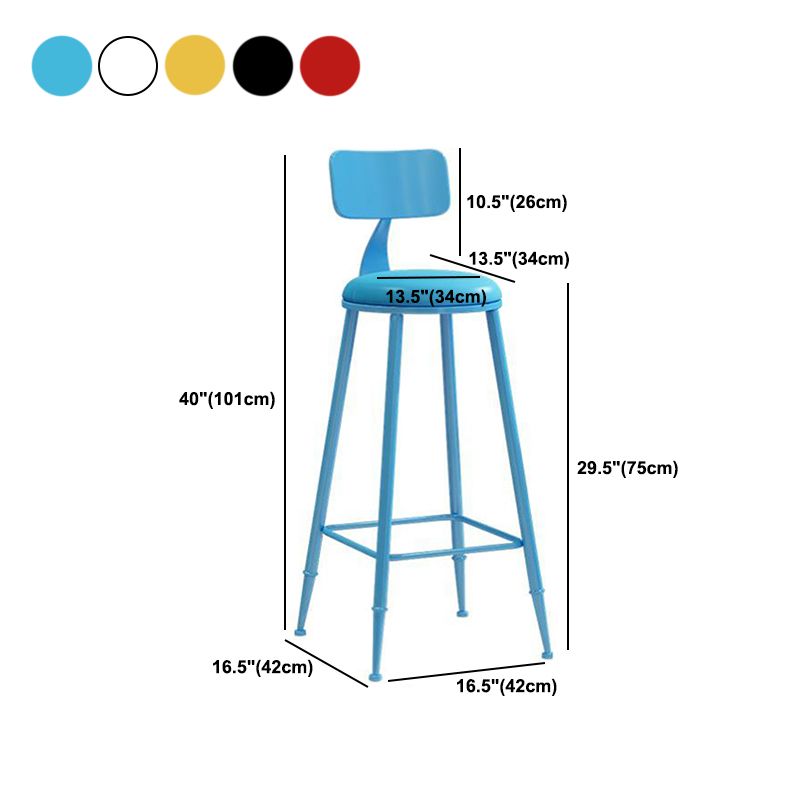 Nordic Armless Backrest Counter Stool Iron Bar Stool with Cushion and Pedal for Cafe Clearhalo 'Bar Furniture' 'Bar Stools' 'bar_stools' 'furn' 'furn_bar_stools' 'Furniture' 'Kitchen & Dining Furniture' 1200x1200_7b01703b-eed4-453f-b3f9-010e45b14944