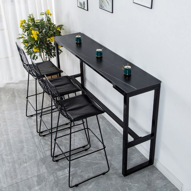 Matte Finish Stone Top Bistro Table with Black Metal Frame for Home Clearhalo 'Bar Furniture' 'Bar Tables' 'bar_tables' 'furn' 'furn_bar_tables' 'Furniture' 'Kitchen & Dining Furniture' 1200x1200_7b01d48b-526c-426b-8adb-233513f4ab9a