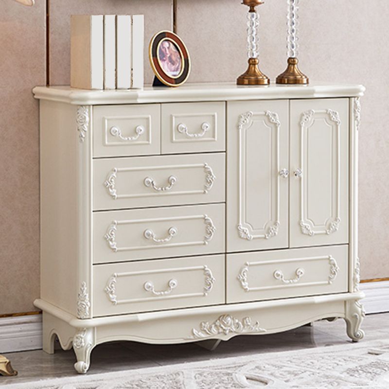 38.58"/49.21" Tall White Wooden Cabinet, Rectangle Accent Cabinet with Drawers Clearhalo 'Cabinets & Chests' 'cabinets_chests' 'furn' 'furn_cabinets_chests' 'Furniture' 'Living Room Furniture' 1200x1200_7b055739-f69e-4961-bffc-5b25ac94e11a