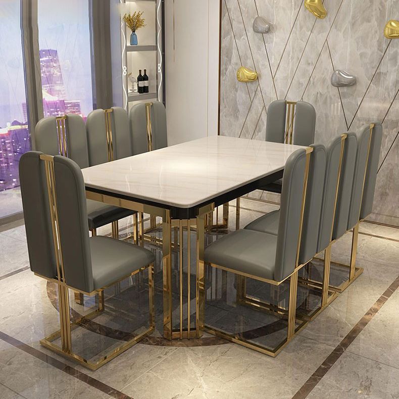 Contemporary Sintered Stone Rectangle Table Set 1/2/5/7/9 Pieces Dining Set for Home Clearhalo 'Dining Room Sets' 'Dining Tables & Seating' 'dining_room_set' 'furn' 'furn_dining_room_set' 'Furniture' 'Kitchen & Dining Furniture' 1200x1200_7b06732c-87ac-4dbf-a270-23ebd038a6e5