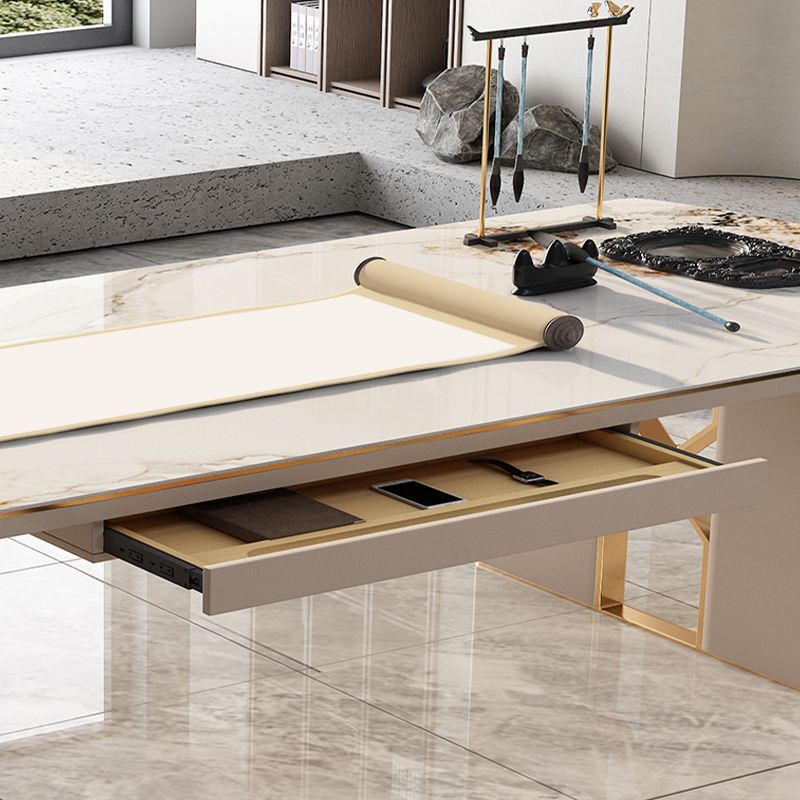 Bureau en pierre incurvé Glam Style Metal Writing Bureau pour le bureau