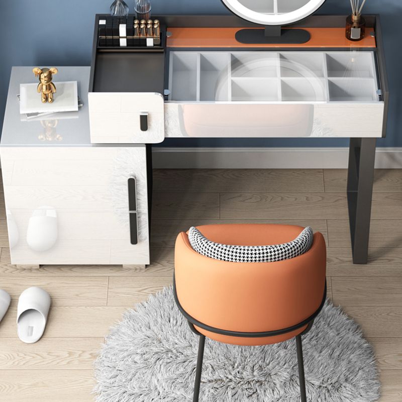 Modernism Glass Top Vanity Dressing Table 3 Drawers Vanity Desk with Stool