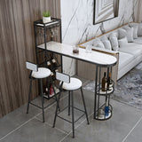 Stone Indoor Glam Bar Dining Table Metal Double Pedestal Bistro Table with Wine Rack Clearhalo 'Bar Furniture' 'Bar Tables' 'bar_tables' 'furn' 'furn_bar_tables' 'Furniture' 'furniture_bar_tables' 'Kitchen & Dining Furniture' 'kitchen&dining_furn' 'kitchen' 1200x1200_7b08f162-7a3a-424d-8980-61fb6ceba68e