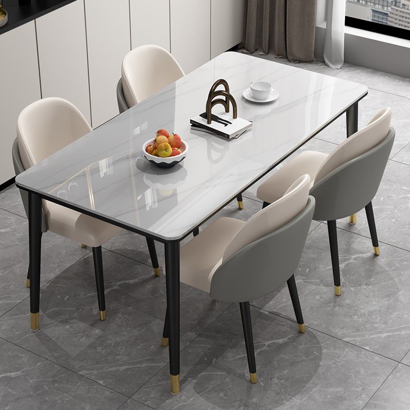 Glam Iron Dining Table Set 1/2/5/7 Pieces Rectangle Dinette Set with Sintered Stone Top Clearhalo 'Dining Room Sets' 'Dining Tables & Seating' 'dining_room_set' 'furn' 'furn_dining_room_set' 'Furniture' 'Kitchen & Dining Furniture' 1200x1200_7b0cb766-9127-4c75-92c6-a978632cfea1