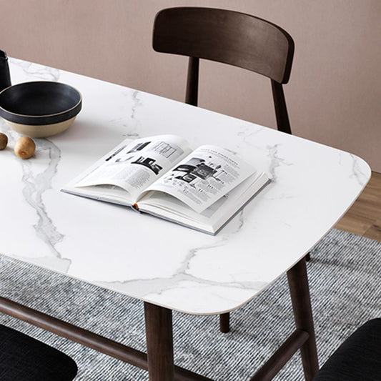 White Top Rectangle Dinner Table Mid-century Modern Style Trestle Base Table