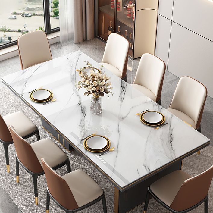 Traditional Luxury Dining Table Rectangle Sintered Stone Double Pedestal Table with Black Base Clearhalo ' dining_table' 'Dining Tables & Seating' 'Dining Tables' 'furn' 'furn_dining_table' 'Furniture' 'furniture_dining_table' 'Kitchen & Dining Furniture' 'kitchen&dining_furn' 'kitchen' 'kitchen_dining_table' 1200x1200_7b0d9b1d-1dc3-418e-a464-1fc2c4d9beeb