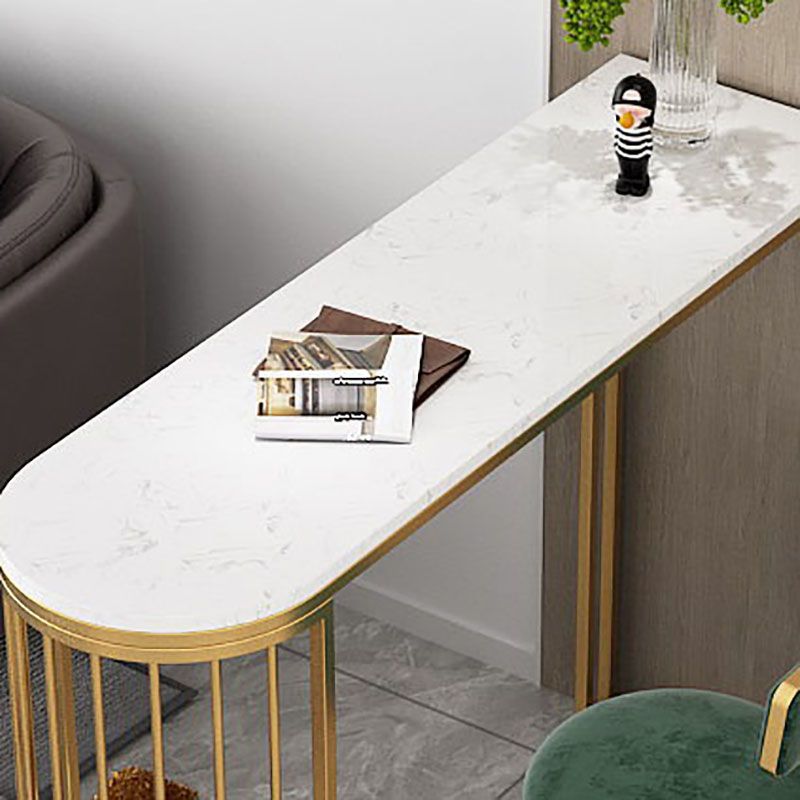 Faux Marble Indoor Glam Bar Dining Table Iron Double Pedestal Bistro Table with Shelve Clearhalo 'Bar Furniture' 'Bar Tables' 'bar_tables' 'furn' 'furn_bar_tables' 'Furniture' 'furniture_bar_tables' 'Kitchen & Dining Furniture' 'kitchen&dining_furn' 'kitchen' 1200x1200_7b0eab6f-62ed-4b74-a462-822414c08891