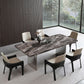 Glanzende grijze stenen eettafel Set 1/4/5/7 stukken Dinerset met gewatteerde stoelen