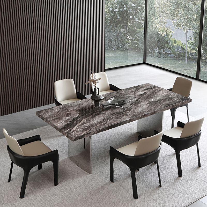 Glanzende grijze stenen eettafel Set 1/4/5/7 stukken Dinerset met gewatteerde stoelen