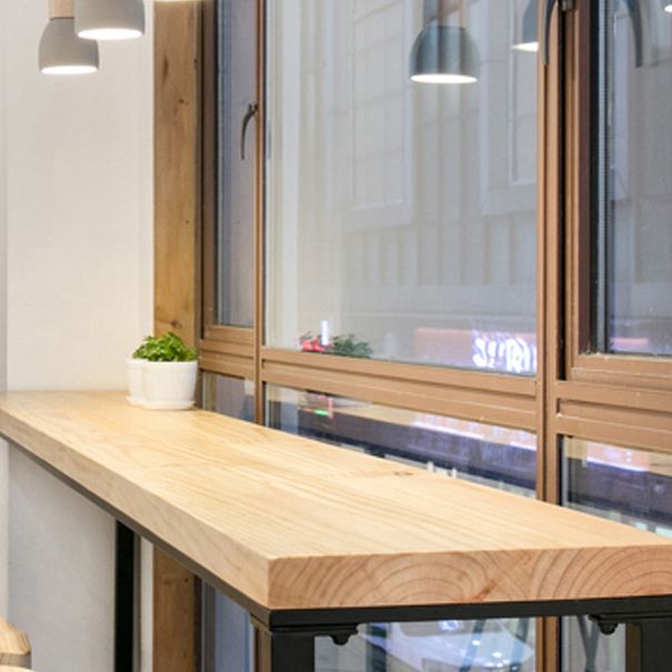 Modern Style Light Brown Bar Table Solid Wood and Iron Coffee Shop Bar Table Clearhalo 'Bar Furniture' 'Bar Tables' 'bar_tables' 'furn' 'furn_bar_tables' 'Furniture' 'furniture_bar_tables' 'Kitchen & Dining Furniture' 1200x1200_7b11c6f9-fb2c-47d7-97b2-3a5e353935fb