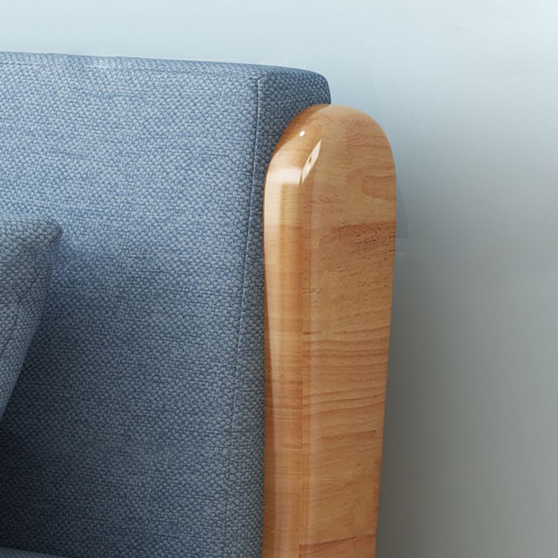 Blue Linen Blend Futon Sleeper Sofa with 2 Pillows and Pillow Back