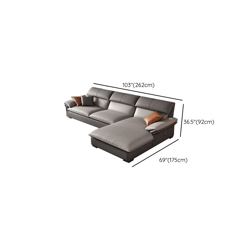 Grey Faux Leather Sectional Sofa Pillow Top Arm Sectional Ottoman Included Clearhalo 'furn' 'furn_sectionals' 'Furniture' 'Living Room Furniture' 'Sectionals' 1200x1200_7b13156b-58e0-48b5-8e59-a43053cbc130