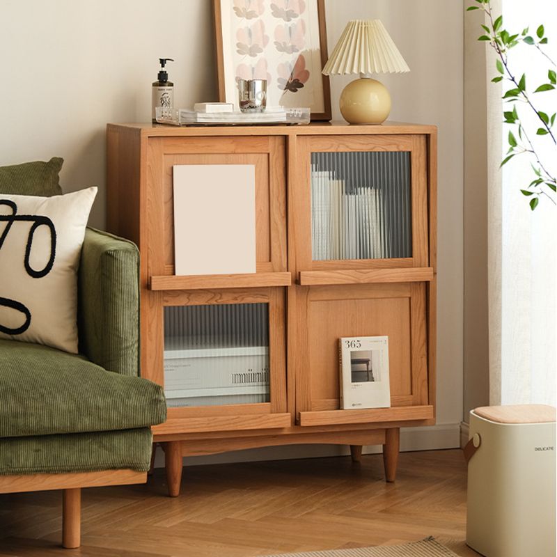 モダン＆コンテンポラリーキャビネットスクエアガラスパーンバープルストレートレッグアクセントキャビネット