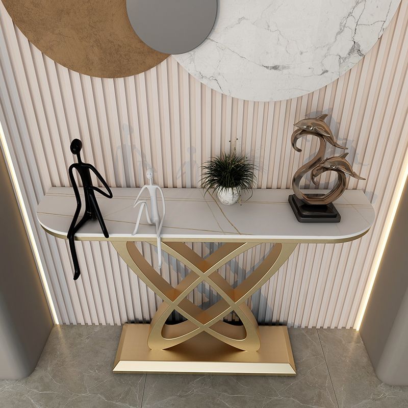 Mesa de consola de sofá de acero y piedra, mesa de acento de la consola Hall de 31.5 "
