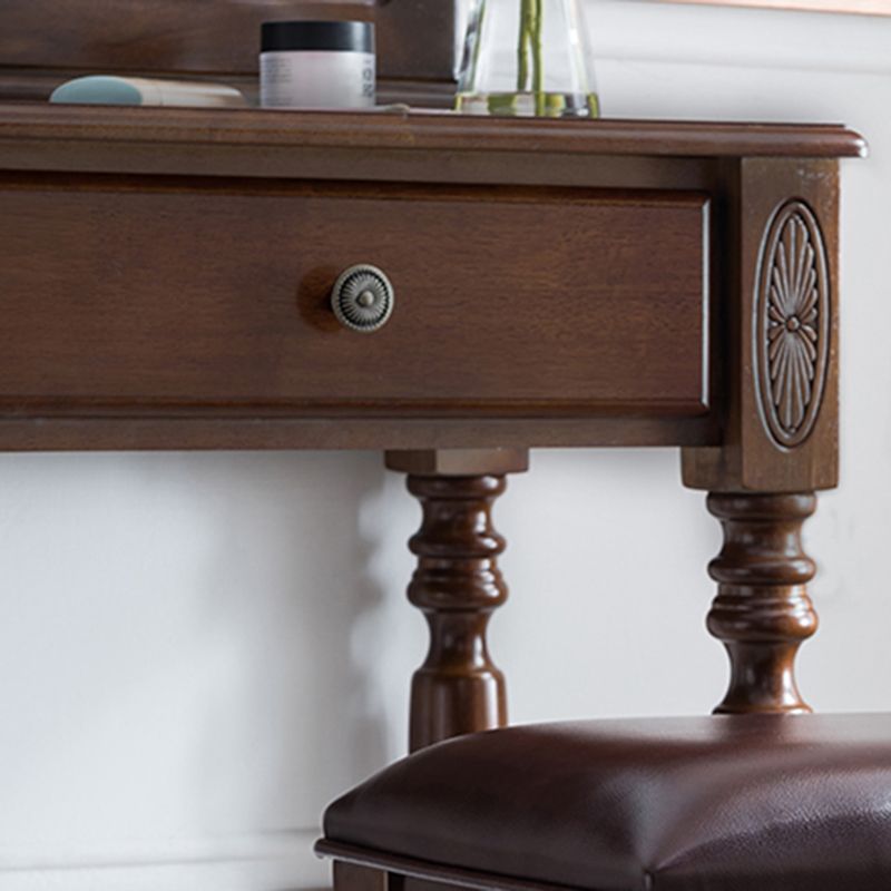 Traditional Wooden Vanity Makeup Table Set 1 Drawers Dressing Table with Mirror Clearhalo 'Bedroom Furniture' 'furn' 'furn_makeup_vanities' 'Furniture' 'Makeup Vanities' 'makeup_vanities' 1200x1200_7b26fa5e-56ec-42c3-937b-0f36bdc8564e