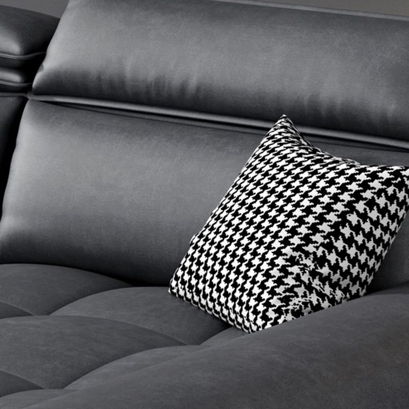 Modern Square Arm Sectional SofaFaux Leather L-Shape Sofa for Living Room