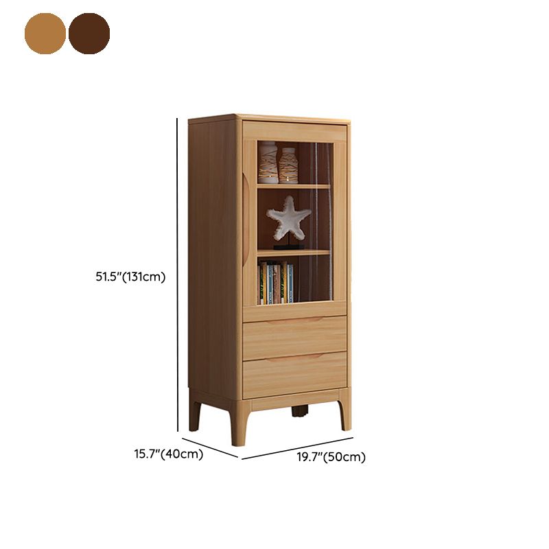 Mid Century Solid Wood 1-Door Cabinet Glass Paned Side Cabinet with 2-Drawer Clearhalo 'Cabinets & Chests' 'cabinets_chests' 'furn' 'furn_cabinets_chests' 'Furniture' 'Living Room Furniture' 1200x1200_7b317bb4-f8df-4642-af6c-8079daa5bcf2