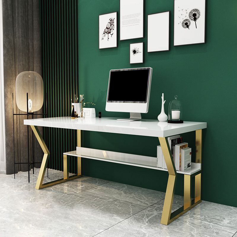 Glam Dormitory Writing Desk Rectangular Writing Desk with Metal Legs Clearhalo 'furn' 'furn_office_desk' 'Furniture' 'Office Desks' 'Office Furniture' 'office_desk' 1200x1200_7b35bbc2-b2c2-4715-9e4a-e723c7d03c61