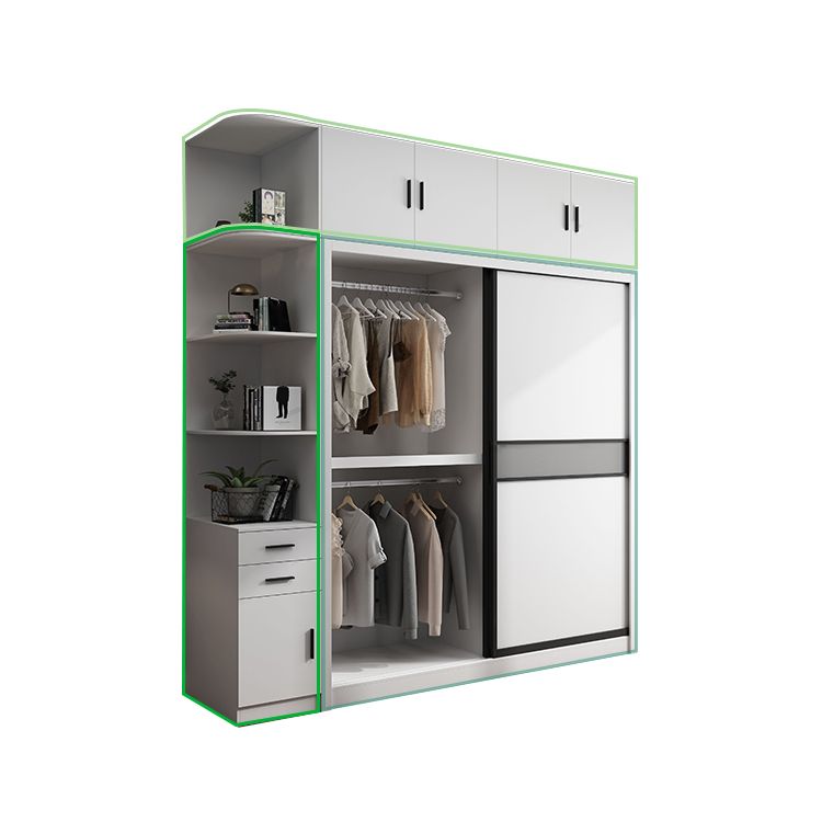 White Modern Wardrobe Armoire Engineered Wood Sliding Door Wardrobe with Drawer