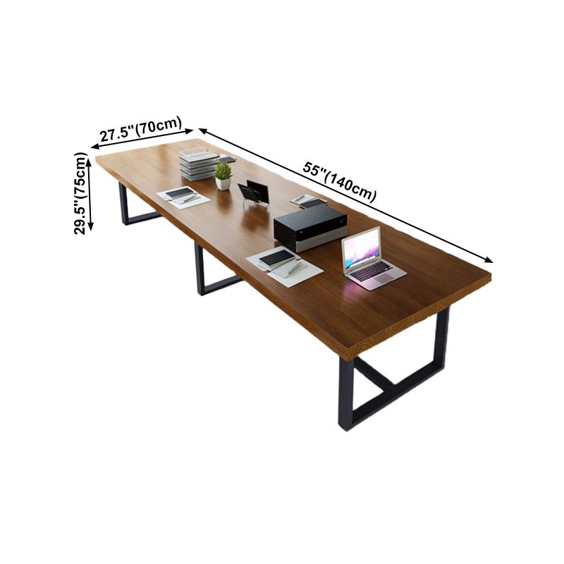 Rectangle Trestle Base Industrial Table Wood Color Fixed Table of Solid Wood Clearhalo ' dining_table' 'Dining Tables & Seating' 'Dining Tables' 'furn' 'furn_dining_table' 'Furniture' 'furniture_dining_table' 'Kitchen & Dining Furniture' 'kitchen&dining_furn' 'kitchen' 'kitchen_dining_table' 1200x1200_7b3a189c-0fad-4a3c-b4b2-a00fac9d3254