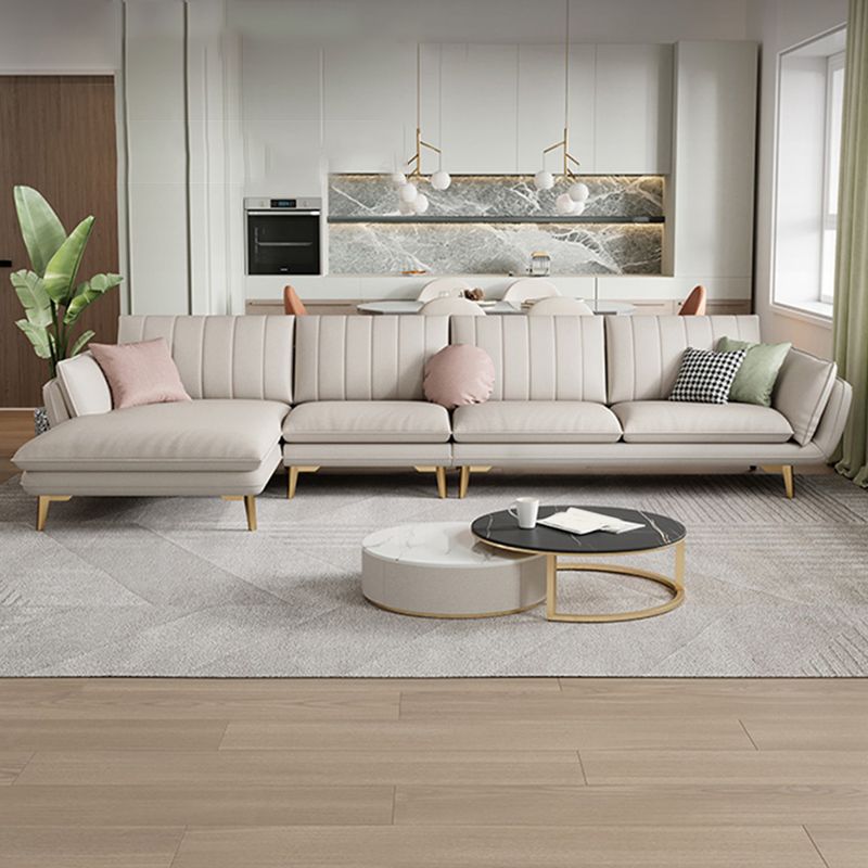 Scandinavian Faux Leather Sofa with Storage, Flared Arm Sofa with Pillows