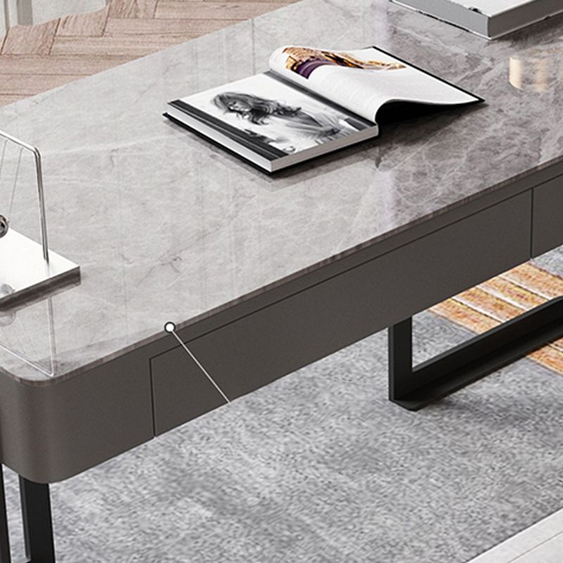 Scrivania per ufficio in acciaio Home Office 29.5 "H moderno scrittura di scrittura grigia con cassetti