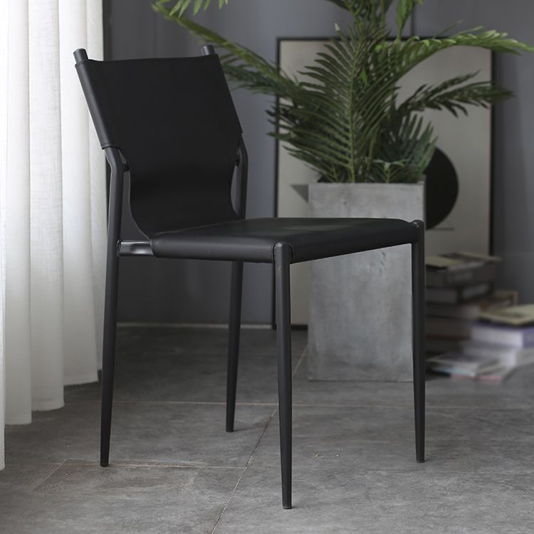 Industrial Style Leather Dining Chairs Solid Back Armless Dining Side Chairs (Set of 2) Clearhalo ' kitchen&dining_furn' 'Dining Chairs' 'Dining Tables & Seating' 'dining_chair' 'furn' 'furn_dining_chair' 'Furniture' 'furniture_dining_chair' 'Kitchen & Dining Furniture' 'kitchen' 1200x1200_7b3cbd3c-a763-4580-9f9c-c36ef80f9239