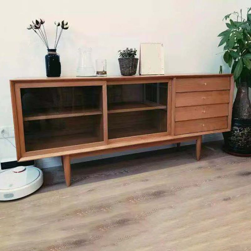 Sideboard moderno a 4 a tasto da pranzo in legno massiccio a 4 cassetto con porta scorrevole