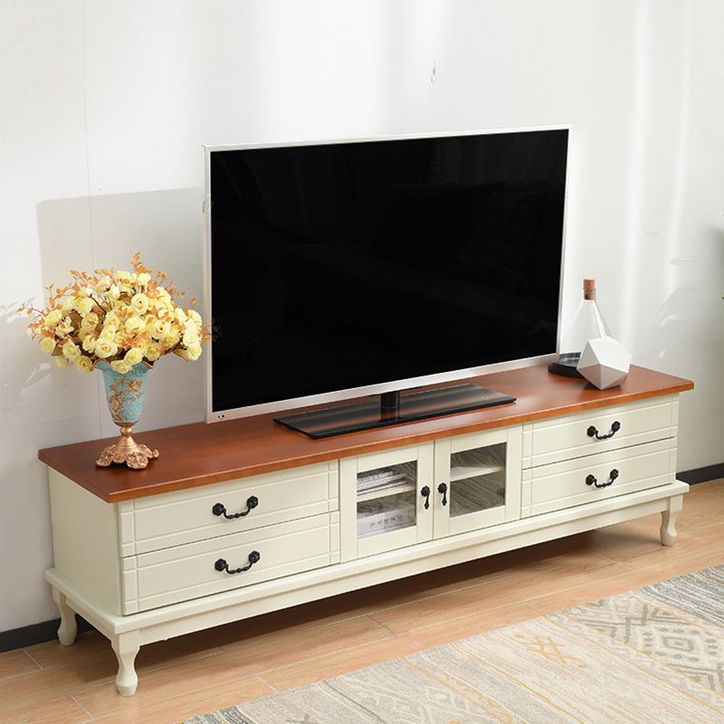 Traditioneel massief houten tv-meubel, 19,7 inch H tv-console met 4 lades en kast