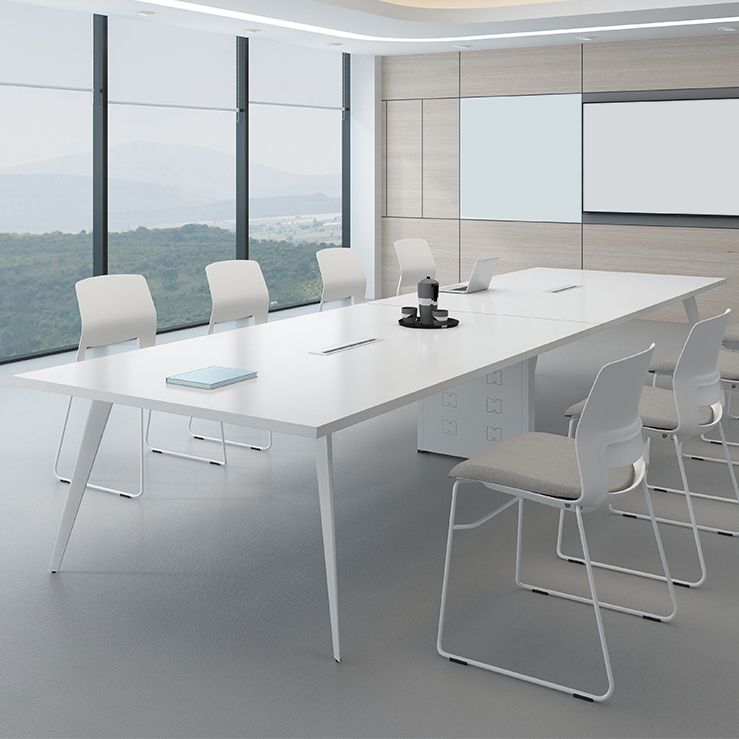 Hedendaagse stijl kantoorbureau met kabelbeheer rechthoekig gefabriceerd houten bureau