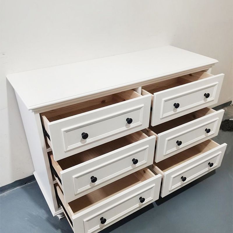 Glam White Wooden Horizontal Storage Chest with Drawers for Home