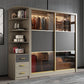 Brown Glass Door Storage Cabinet Contemporary Sliding Door Wardrobe for Home